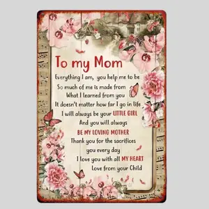 Vintage "to My Mom" Metal Tin Sign - Heartfelt Loving Words & Pink Roses Iron Sign, Classic Mother's Day Gift, Sentimental Wall Hanging Decor for or Grandma's Home