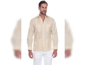 Men’s 100% Linen Classic Four-Pocket Long Sleeve Guayabera Shirt