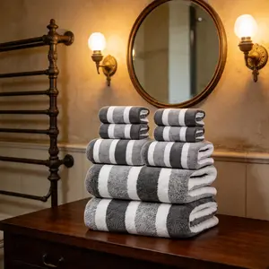 Premium 8 Piece Striped Bath Towels Collection Ultra Soft Quick Dry Towel Set for Bathroom Spa Airbnb Hotel Quality Comfort Home Gym Travel Commercial Use