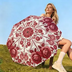Rose Aesthetic Rain and Sun Umbrella, 8-Rib Folding Shelter, High-Density Water-Repellent Fabric, Lightweight and Durable Design, Portable Rain Umbrella, Foldable Umbrella