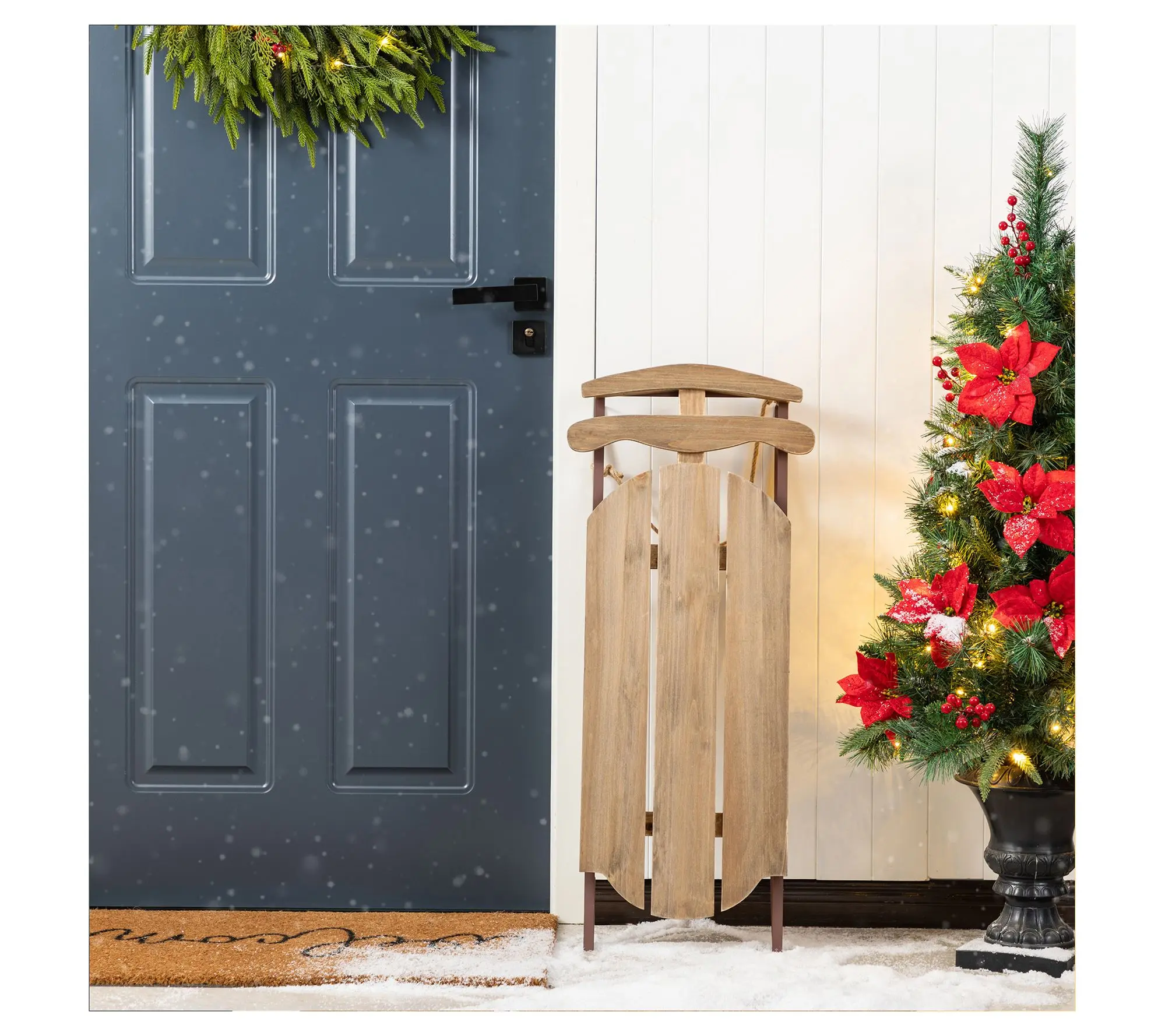 Glitzhome 34"H Christmas Wooden Sleigh Porch Sign