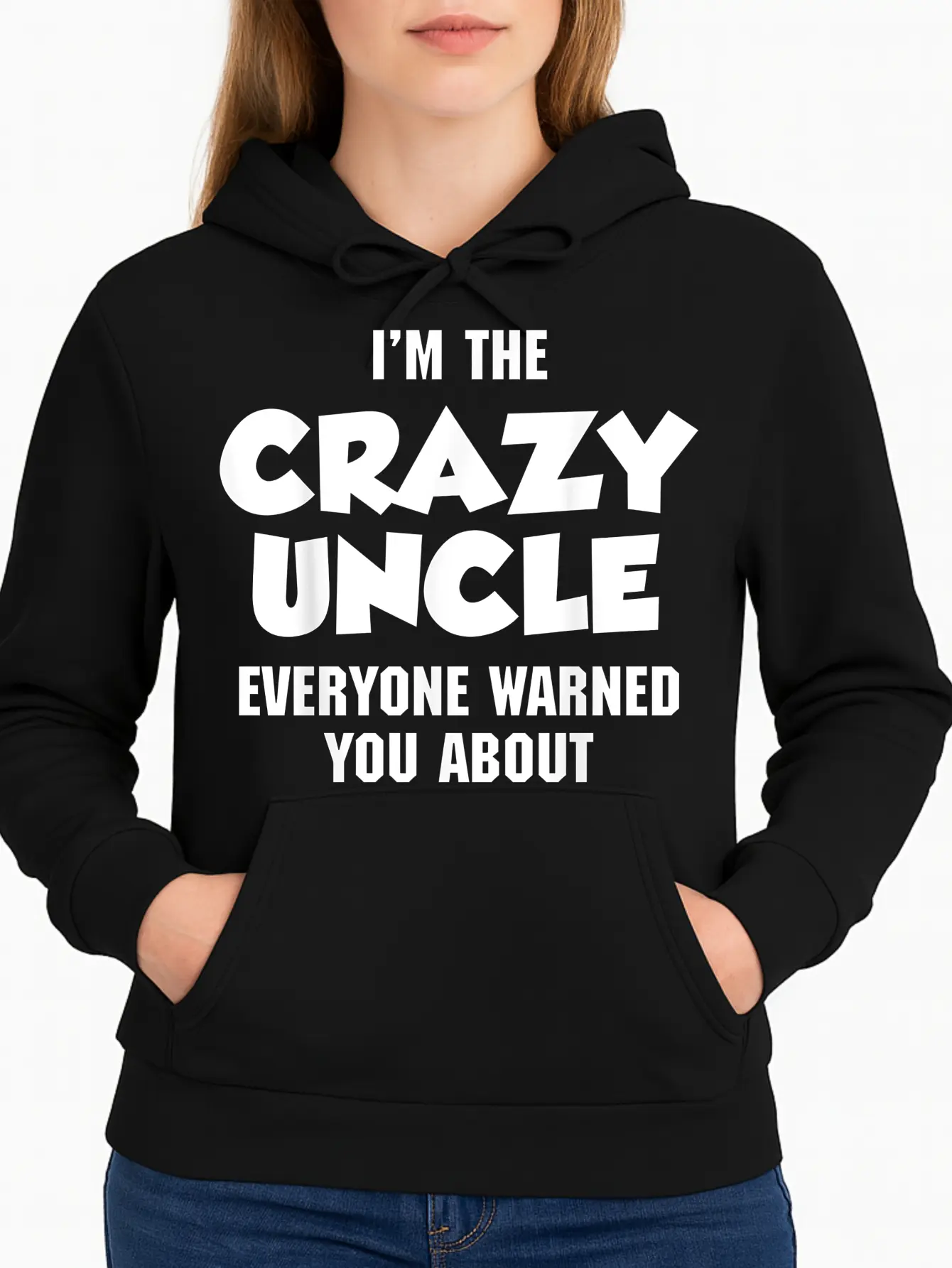 Women's Minimalist "Crazy Uncle" Graphic Long-Sleeve Round Neck Cotton Pullover Top - Soft, Breathable, Unisex Casual Regular Fit, Made in USA, Solid, Everyday, Work Wear, Inclusive Sizes 3Xl-5Xl, Sweatshirt