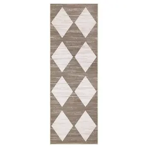 2x6 ft Polyester Brown Rectangular Low Pile Runner Rug - Modern Geometric Print, Machine Washable, High Traffic Contemporary Rug for Laundry, Bathroom