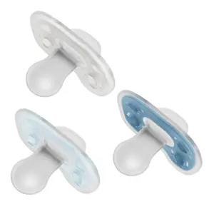 Advantage One-Piece Silicone Baby Pacifier Fully Symmetrical Soother Blue/Light Blue/Gray 0-6m BPA Free 3 Pack Soft Silicone Reversible Design Comfortable & Breathable Shield