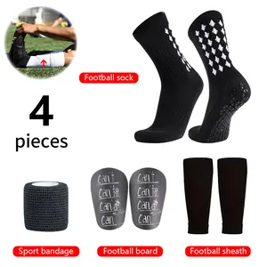 Outdoor sports set includes mid-calf football socks, thickened towel-backed sports socks, and adult glue-applied anti-slip football training socks