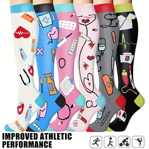 6 Pairs Compression Sports Socks Unisex Lightweight Casual Mid-Calf Socks for Running Cycling Soccer Hiking Outdoor Activities Travel Improved Athletic Performance thigh high socks socks for women compression socks women cool stocking stuffers for adults