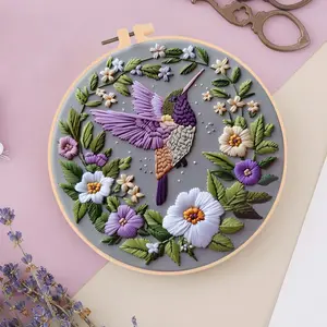 Bird & Wreath Pattern DIY Embroidery Craft Kit, 1 Set Embroidery with Hoop Suture Practice Kit for Adults, Handmade Unfinished Products Gifts