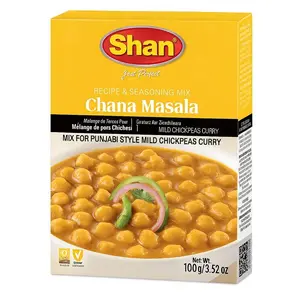Shan Chana Masala Recipe and Seasoning Mix 3.52 oz (100g) - Spice Powder for Punjabi Style Mild Chickpeas Curry - Suitable for Vegetarians - Airtight Bag in a Box