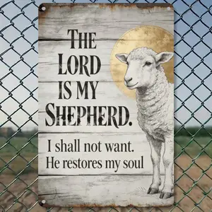 Christian Art Metal Sign The Lord is My Shepherd Wall Sign | Bible Verse Decor for Living Room & Farmhouse Bedroom | Aluminum Scripture Plaque with Faux Rusted Edge Style