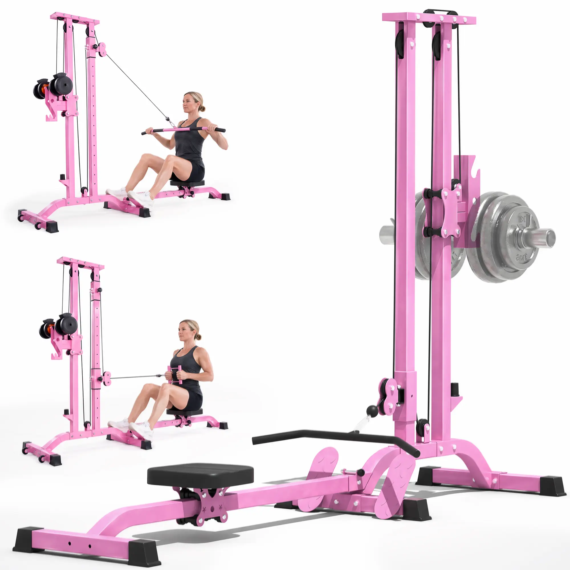 TOUSAINS CR63 Foldable Cable Machine, 330LBS Strength Training Equipment, Back Workout Fitness Equipment with LAT Tower, Row Function, Lat Pulldown Bars & Dumbbell Clamps for Home Gym