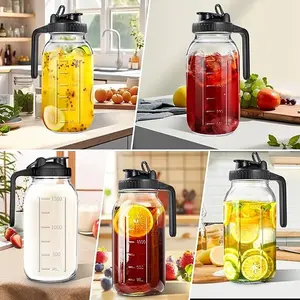 64oz Mason Jar Clear Glass Water Pitcher with Handle, Stainless Steel Infuser, Measurement Markings, Refrigerator-Safe Tea Infuser Version