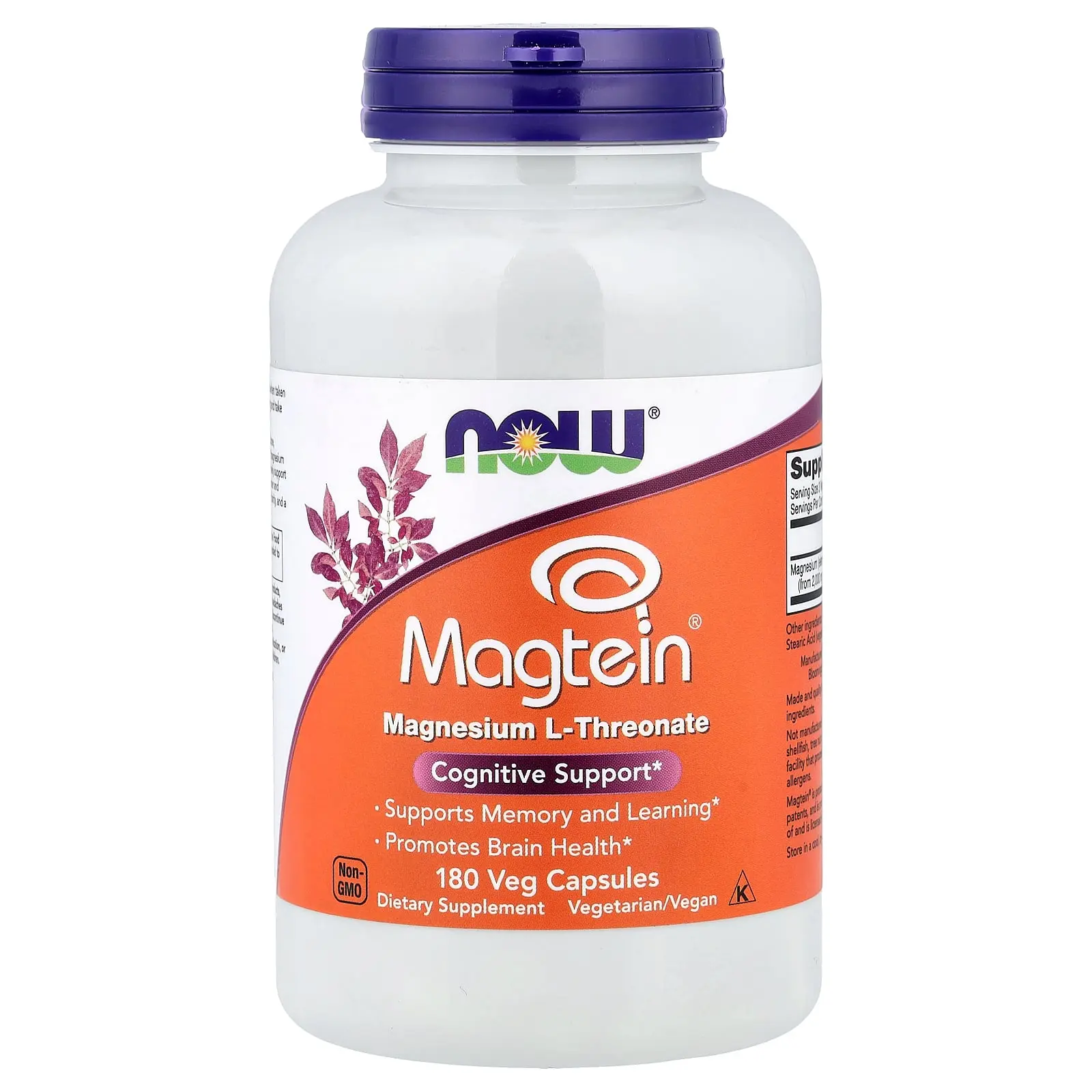 NOW Foods Magtein®, Magnesium L-Threonate, 180 Veg Capsules (48 mg per Capsule)