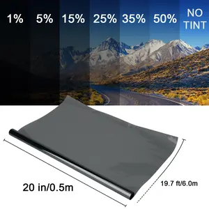 Window Tint Film 20" X 20FT , 600CM Uncut Roll Window Tint Film 1%, 5%, 15% , 25% , 35%, 50% VLT Window UV Blocking and Privacy Film,All Car Side & Rear Window Tint for Home Office