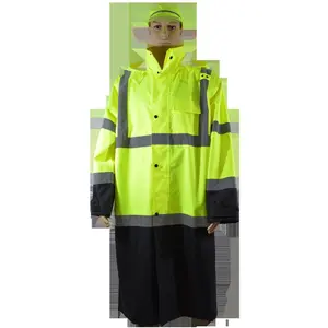 212 MAIN Petra 48 in. 2-Tone Lime & Black Bottom Oxford Cloth Waterproof Rain Coat, ANSI Class 3, Roll-Away Hood, 4X Large Size, Two-Tone