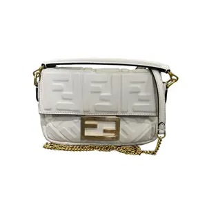 Pre-owned FENDI Leather Shoulder Bags RDLTB Zucca Embossed Mini Baguette Bag