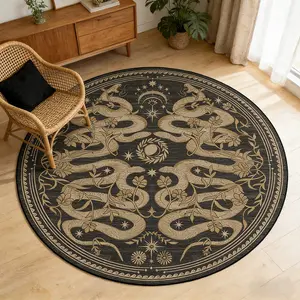Round Vintage Style Snake Pattern Area Rug, Unique Rugs, Indoor Rug, Soft Comfortable Non-Slip Carpet for Home Décor, Ideal for Living Room Bedroom Kitchen and More