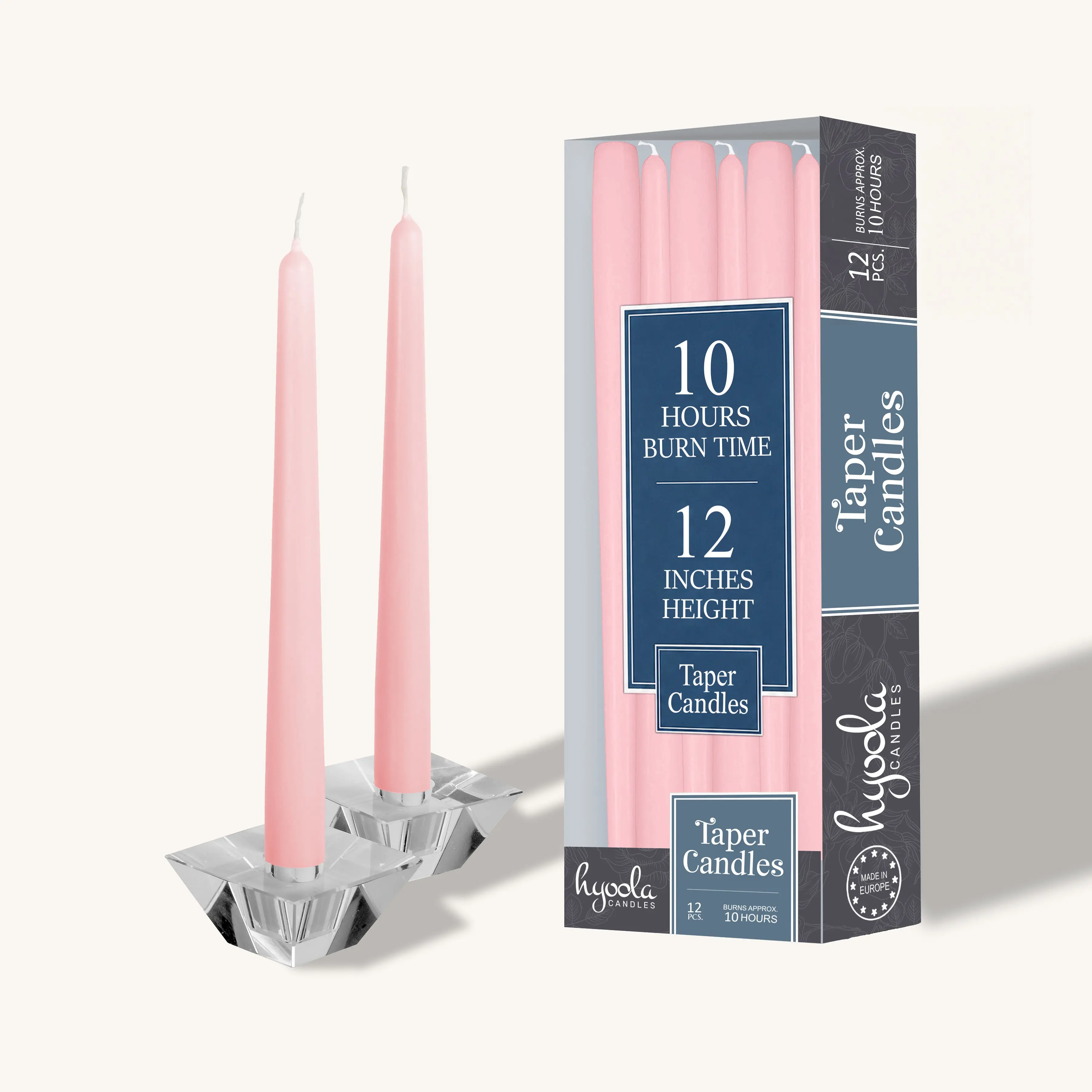 Light Pink Taper Candles – 12-Inch, 12-Pack, Unscented & Dripless