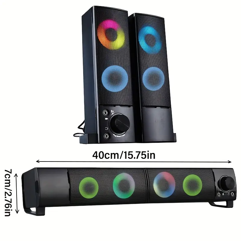 2.0 Stereo Computer Speaker with USB/3.5mm Dual Interface Gaming E-Sports Speakers, Plug and Play, Independent Volume Knob, Compatible with PC/Laptop/PS5/Mobile Phone/TV