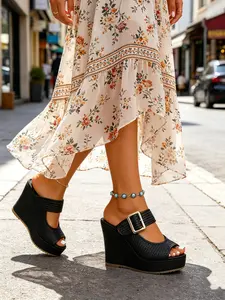 Women's Summer Fashion Adjustable Wedge Sandals, Comfortable Slip-On Open-Toe Shoes, Lightweight Casual Beach Resort Walkers, Versatile Evening Wear