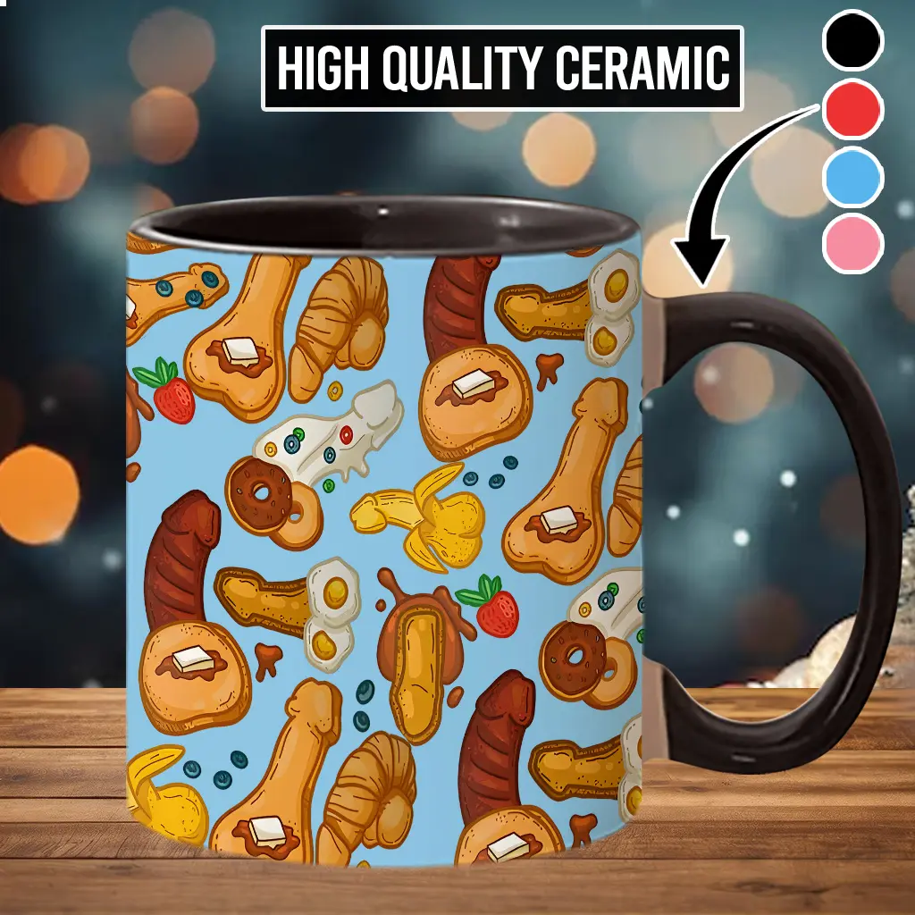 Funny Mug Phallic Breakfast Pattern Ceramic Coffee Mug  - scs11396