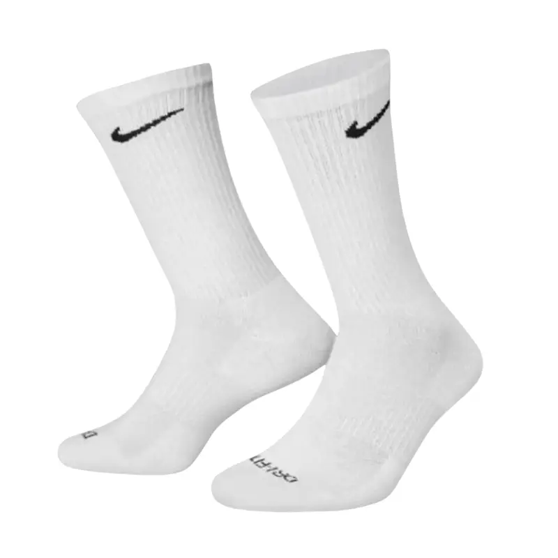 Nike Men's Everyday Plus White Crew Sweat Wicking Athletic Socks, Size Large, 6-Pack, Dri-FIT Technology, Cushioned Heel & Toe Support, Winter Sports Socks, Sweat Wicking Socks