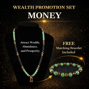 [Buy 1 Get 1 Free] Money Attraction Necklace Set with Green Aventurine & Tiger Eye Pendant Healing Crystal Stone ,Matching Bracelet Wealth Abundance Crystal Jewelry Gift for Men Women
