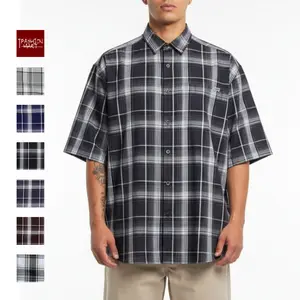 CALTOP Short Sleeve Button Up Plaid Shirt Vintage-Inspired 100% Polyester Machine-Washable Sizes S-5XL Comfortable Fit Classic Style