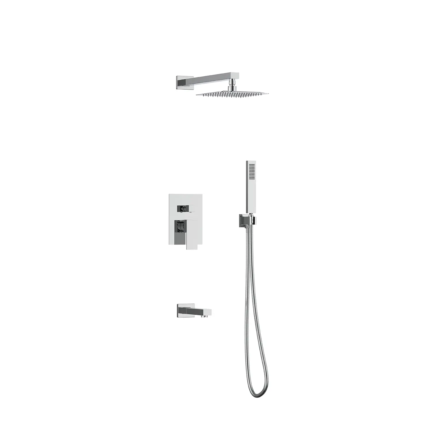 DAX Square shower system with hand shower and tub spout. Roma Collection