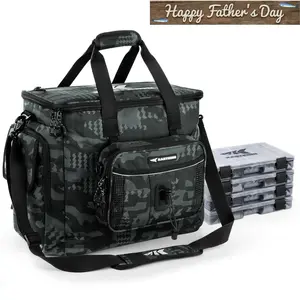 KastKing BaitSpace Fishing Tackle Bag – Water-Resistant Tackle Storage With Utility Boxes, Soft Bait Binder, Adjustable Shoulder Strap, Durable Fishing Gear Tackle Storage SummerVibes