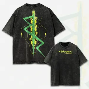 valentine shirts Cyberpunk 2077 Vintage Washed Tee Oversized Anime Shirt Unisex Gift for Fan Classic Breathable Streetwear Top T-Shirt