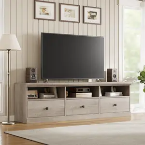 70 Inch Modern TV Stand for TVs Up to 80", Mid Century Entertainment Center with Storage Drawer and Open Shelves, TV Console for Living Room, Bedroom, Vintage Gray