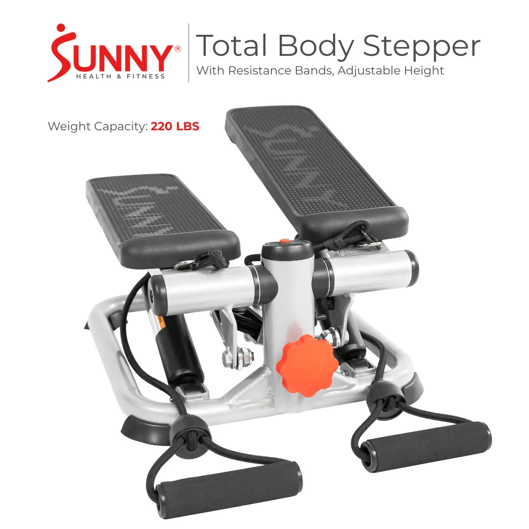 Sunny Health & Fitness Mini Stepper with Resistance Bands, Total Full Body, Home Gym Workout Fitness, Adjustable Resistance & Height, Stabilizer for Balance, Performance Monitor, Compact Portable Home Cardio, Leg/Thigh/Glute Toner, 220 lbs Capacity Sunny Health & Fitness Mini Stepper with Resistance Bands, Total Full Body, Home Gym Workout Fitness, Adjustable Resistance & Height, Stabilizer for Balance, Performance Monitor, Compact Portable Home Cardio, Leg/Thigh/Glute Toner, 220 lbs Capacity