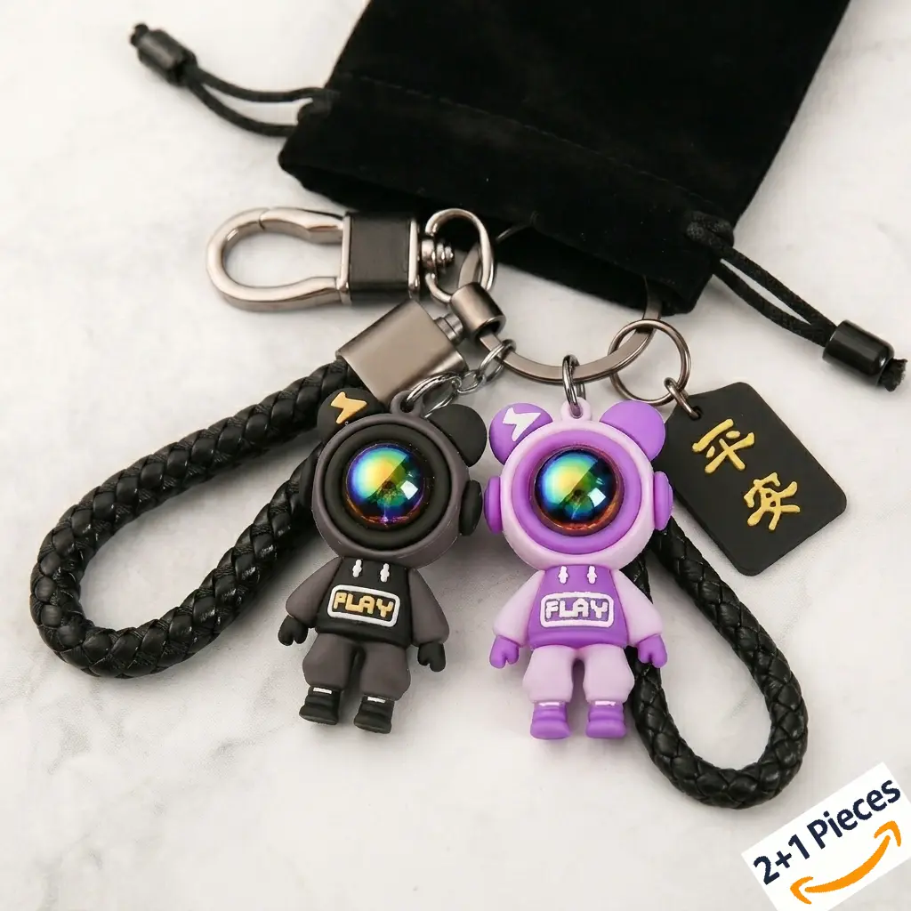 2Pcs Car Keychains Plus 1 Velvet Jewelry Pouch - Electric Bear & Woven Rope, Birthday Gift, Durable for Purse, Backpack & Car Keys, Gift for Women, Hypebeast Collection star duck hunter accessories