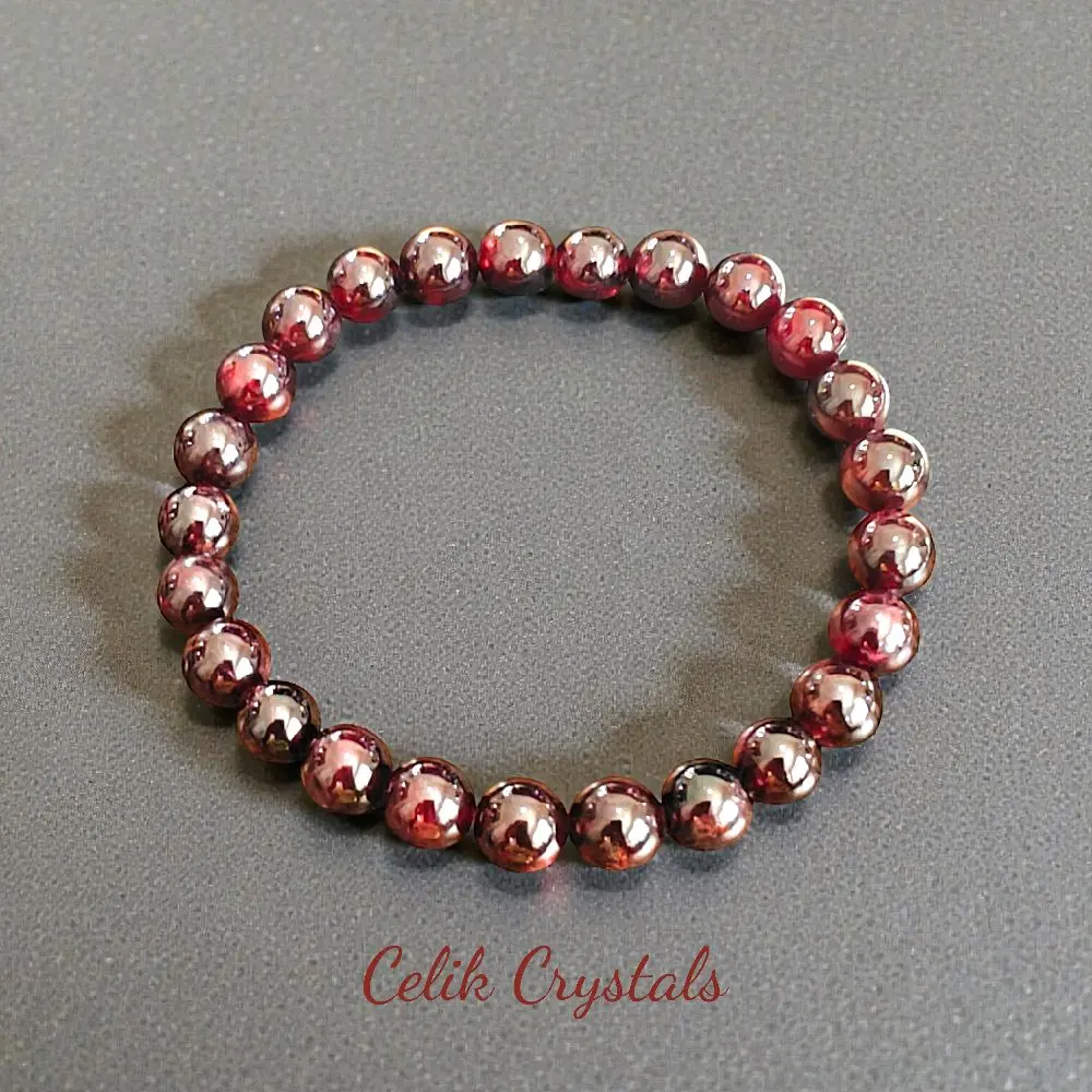 Celik Crystals 8mm Natural Red Garnet Beaded Bracelet, Unisex Stretch Fit Crystal Jewelry for Adults, Confidence & Courage, Crystal Bracelets, Pretty Bracelet