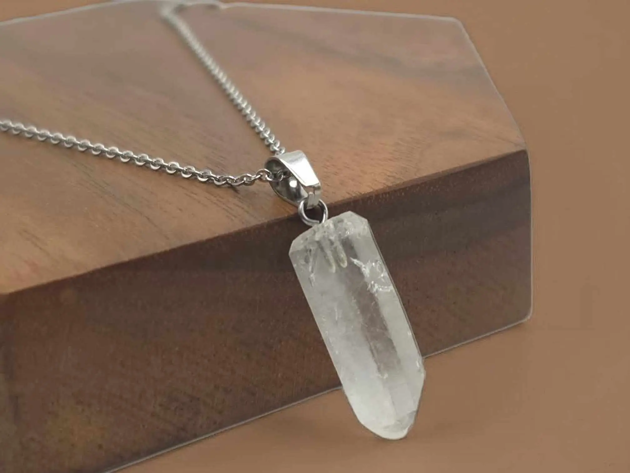 Elegant Irregular Clear Quartz Necklace - 18 Inches, Silver Tone Clear Quartz Jewelry | Crystal necklace