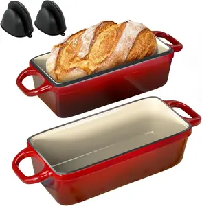 2 Pack Enameled Cast Iron Dutch Oven with Lid, 3.4QT 9x5 Inch Dutch Oven for Bread Baking, Non-Stick Ovenproof Casserole Pot,Even Heating Bread Oven, Bread Pan for raising, Stews, Roasting & Sourdough Bread Baking