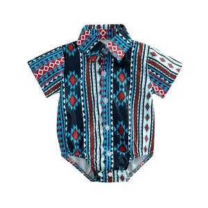 Newborn Baby Boy Onesies Clothes Button Down Dress Shirt Romper Bodysuit Gentleman Western Cowboy Outfit