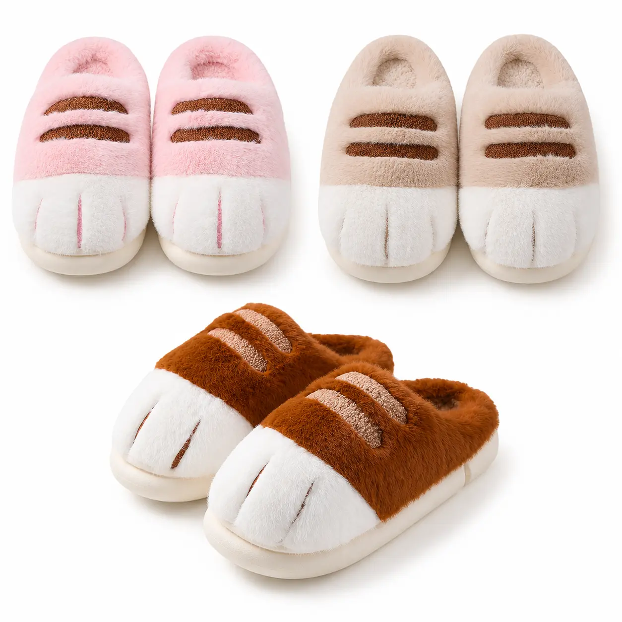 Cozy Plush Cat Paw House Slippers Non Slip Fluffy Animal Indoor Shoes Cute Gift for Her