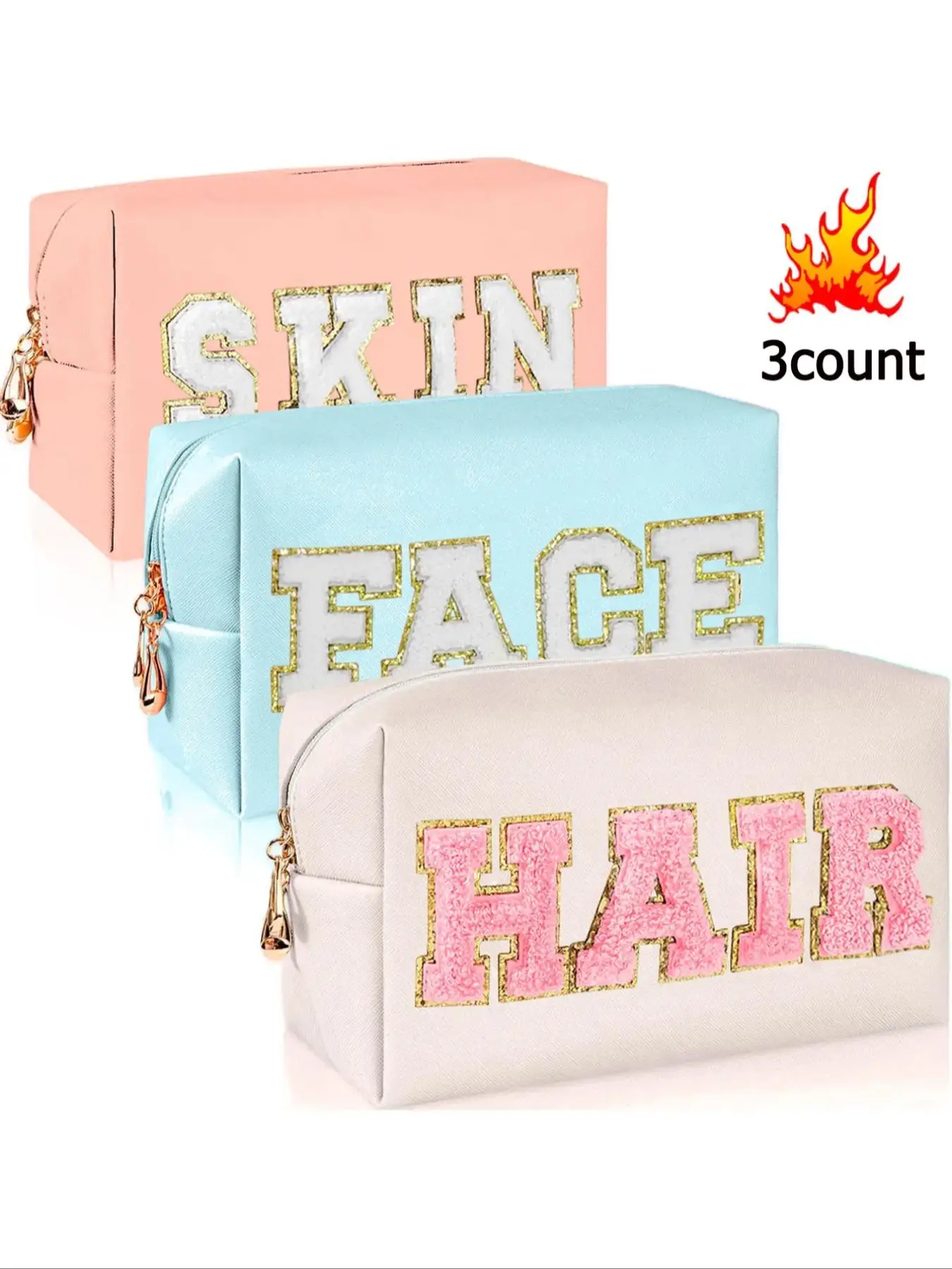 Letter Pattern Makeup Bag Set, Gifts for Her, Zipper Makeup Organizer Pouch, Large Capacity Waterproof Travel Toiletry Bag, Portable Travel Essentials