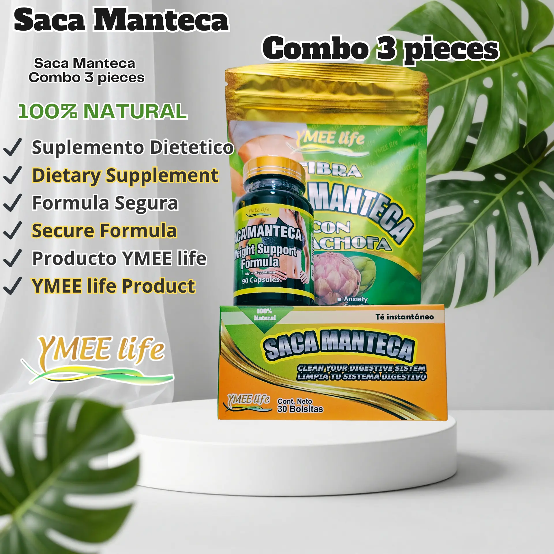 YMEE Life Natural Digestive Enzyme Supplements - 3-Piece Easy-to-Use Herbal Plant Daily Health Bundle for Digestive Support, Digestive Enzyme Supplement