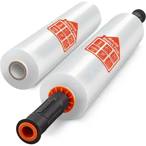 Stretch Film, 15 Inch x 1000 Feet Shrink Wrap for Pallet Wrap, Industrial Strength Stretch Wrap with Handles, Moving Wrapping Plastic Roll, 60 Gauge, 2 Pack, Clear