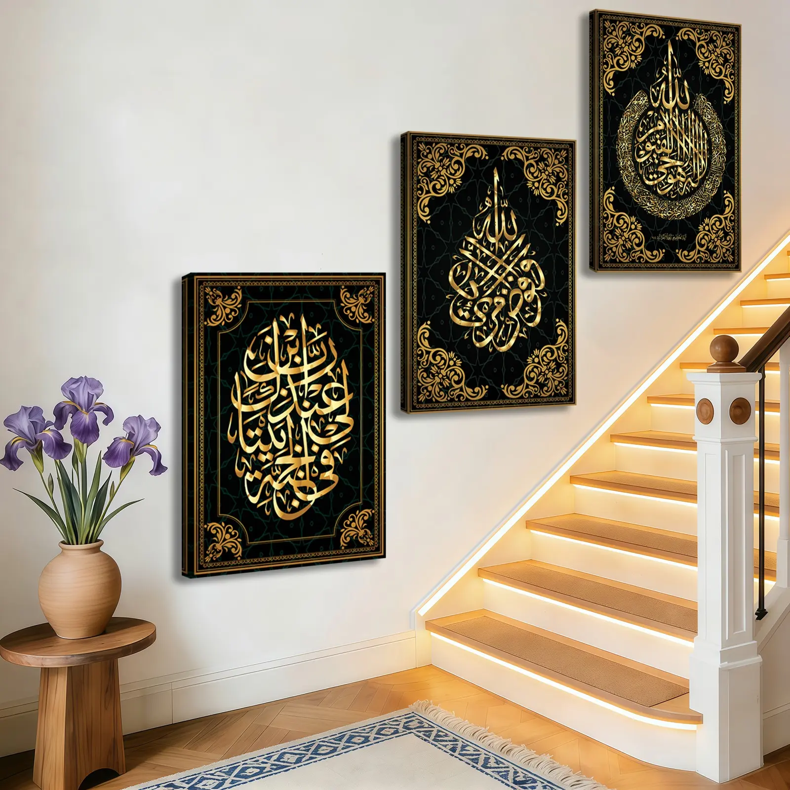 3-count wooden frame canvas, exquisite Islamic text art poster, elegant art decoration, perfect living room wall decoration, fashionable family poster, Religious Home Decor, religious decorations, suitable for office, bedroom and corridor decoration.