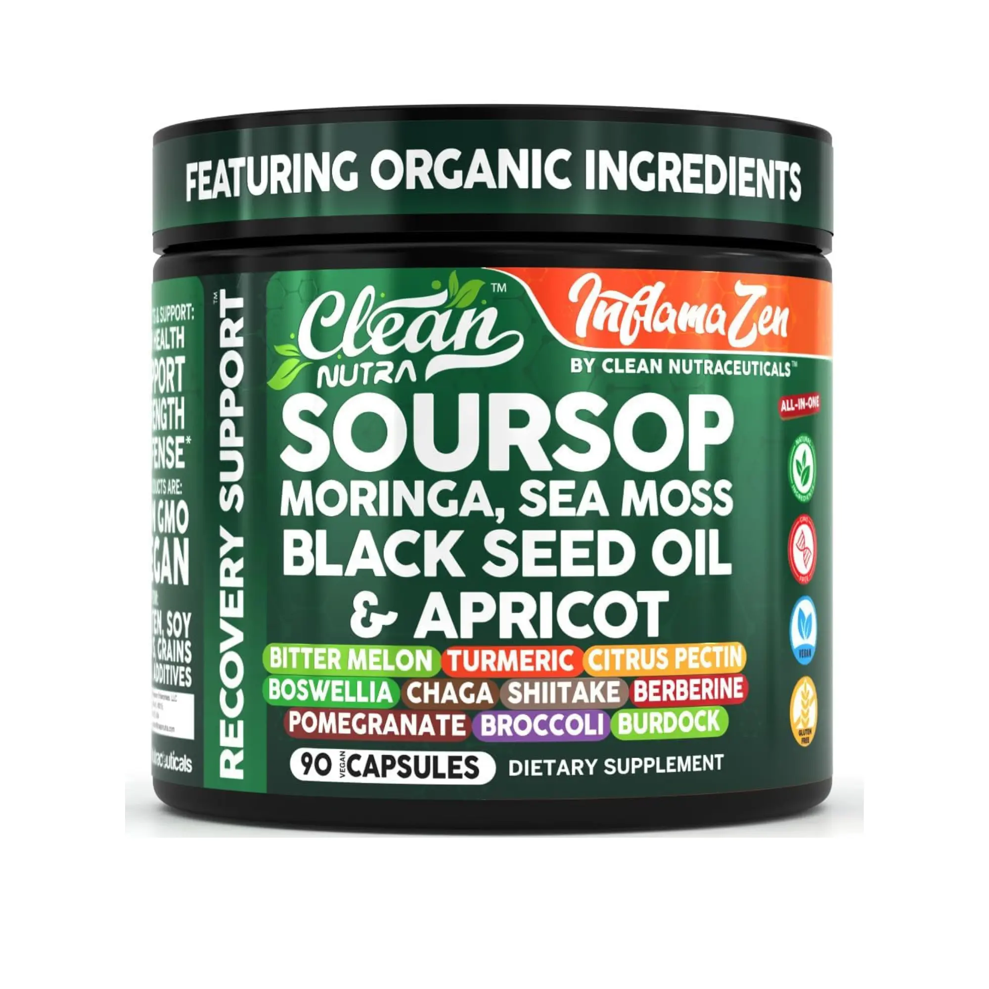Clean Nutra Soursop, Moringa, Sea Moss, Black Seed Oil & Apricot for Inflammation and Recovery Support - InflamaZen Clean Nutra Soursop, Moringa, Sea Moss, Black Seed Oil & Apricot for Inflammation and Recovery Support - InflamaZen