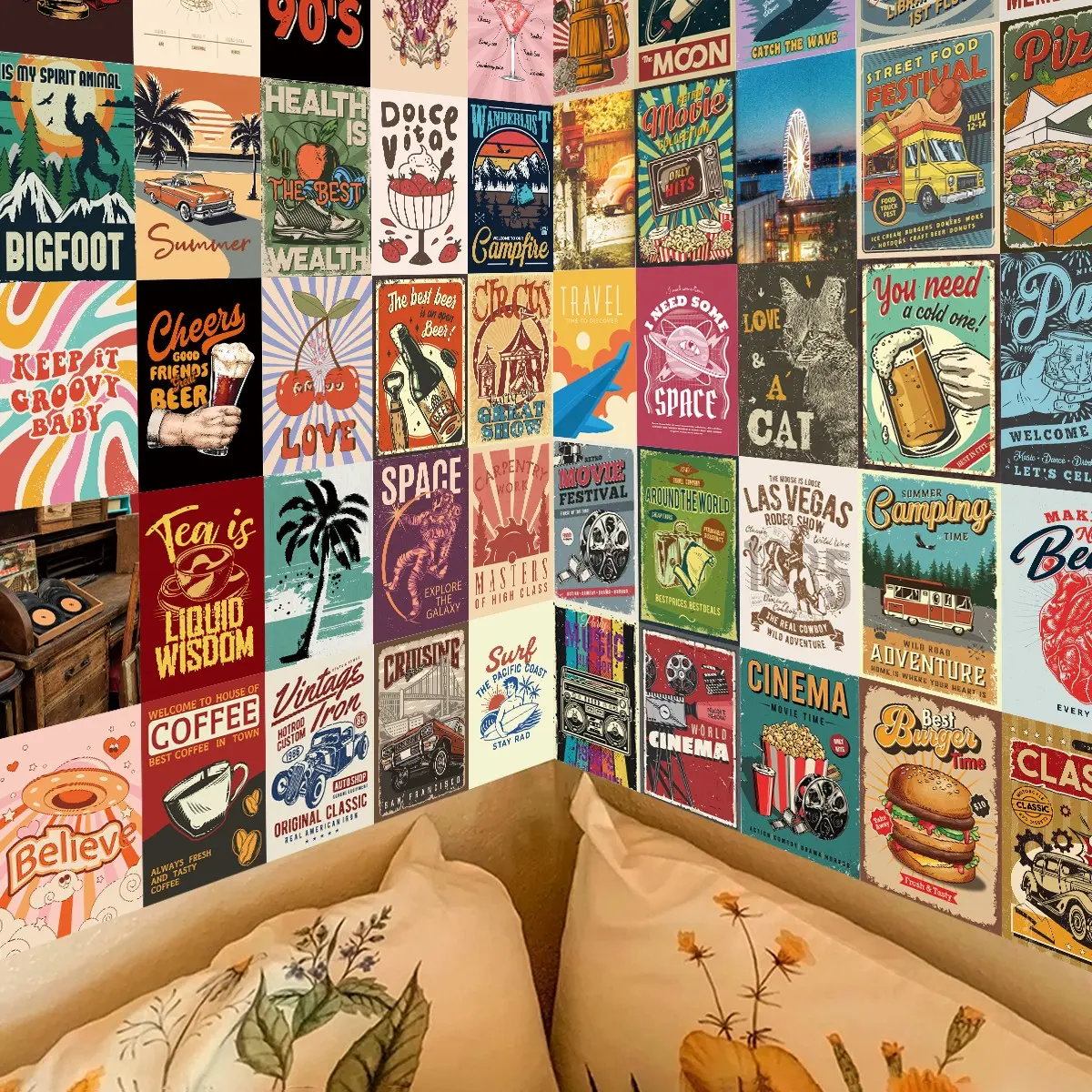 50 Vintage Holiday Postcards Wall Collage Set, Classic Art Poster Retro Style, Travel Surf Movie Theme Fashion Prints, Room Decoration, Aesthetic Wall Decor, Unframed Wall Art