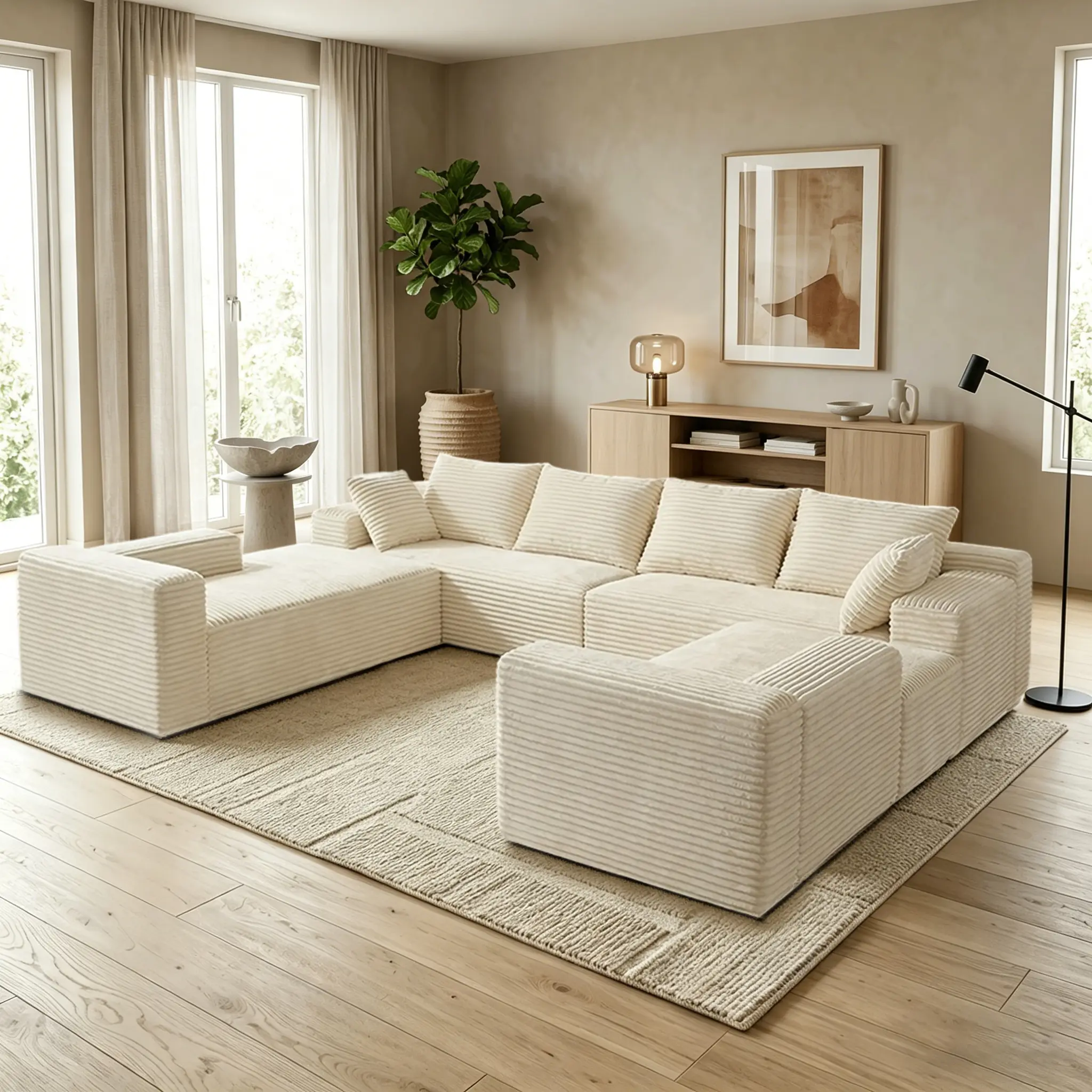 136" Oversized U-Shaped 8-Seater Boneless Cloud Comfy Couch - 4-in-1 Convertible Modular Combination, Chaise Lounges, Ultra Deep Seat, No Assembly, Shredded Foam Top Layer Smart Furniture for Large Living Rooms, Basements Watch Parties