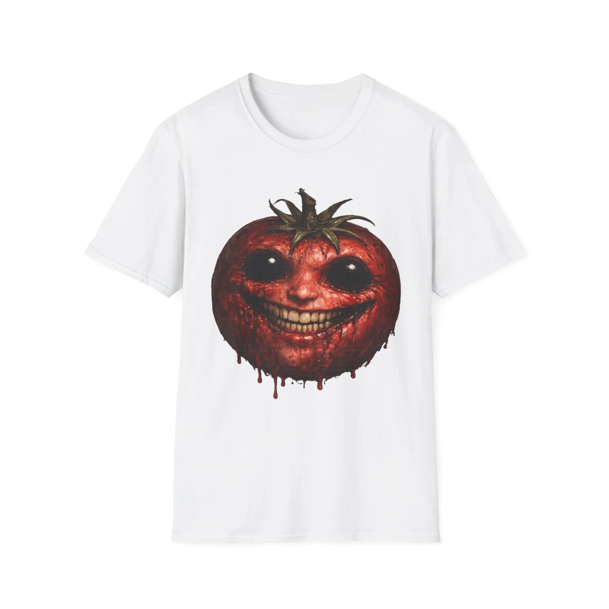 Creepy Grinning Tomato T-Shirt | Horror Face Illustration
