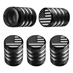 Tire Valve Stem Cap Cover - (5 Pack) Tire Air Cap Metal with Plastic Liner Corrosion Resistant Leak-Proof American Flag for Car Truck Motorcycle Bike