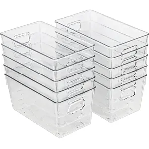 10 PACK Clear Storage Bins Clear Storage Containers for Kitchen Pantry Organization and Storage Bins, Organizing Bins with Built in Handles, Cabinet Organizers