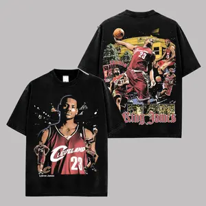 [ ✨ 100% Cotton] LeBron James Graphic Tee, King James Vintage Basketball Shirt, Retro Number 23 Streetwear T-Shirt, Cleveland Fans Unisex Oversized Tee, Trending Sports Gift for Men Women US