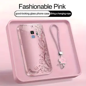 Suitable for [Galaxy S9] high-end women's phone case🥰，a beautiful four-leaf clover lanyard is included🍀，minimalist, sophisticated floral pattern YM99